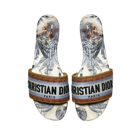 Christian Dior Dway Tropicalia Toile Floral Logo Slides Sandals Size 42 - Picture 1 of 10
